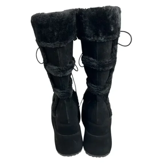Demonia Bear-202 Black Faux Fur Vegan Suede Platform Boots Cyber Goth Size 6 NIB - Picture 3 of 13